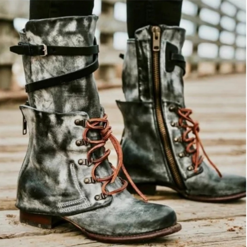 Freebird by Steven OG Ravi Distressed Leather Black Multi Ice Boots 9